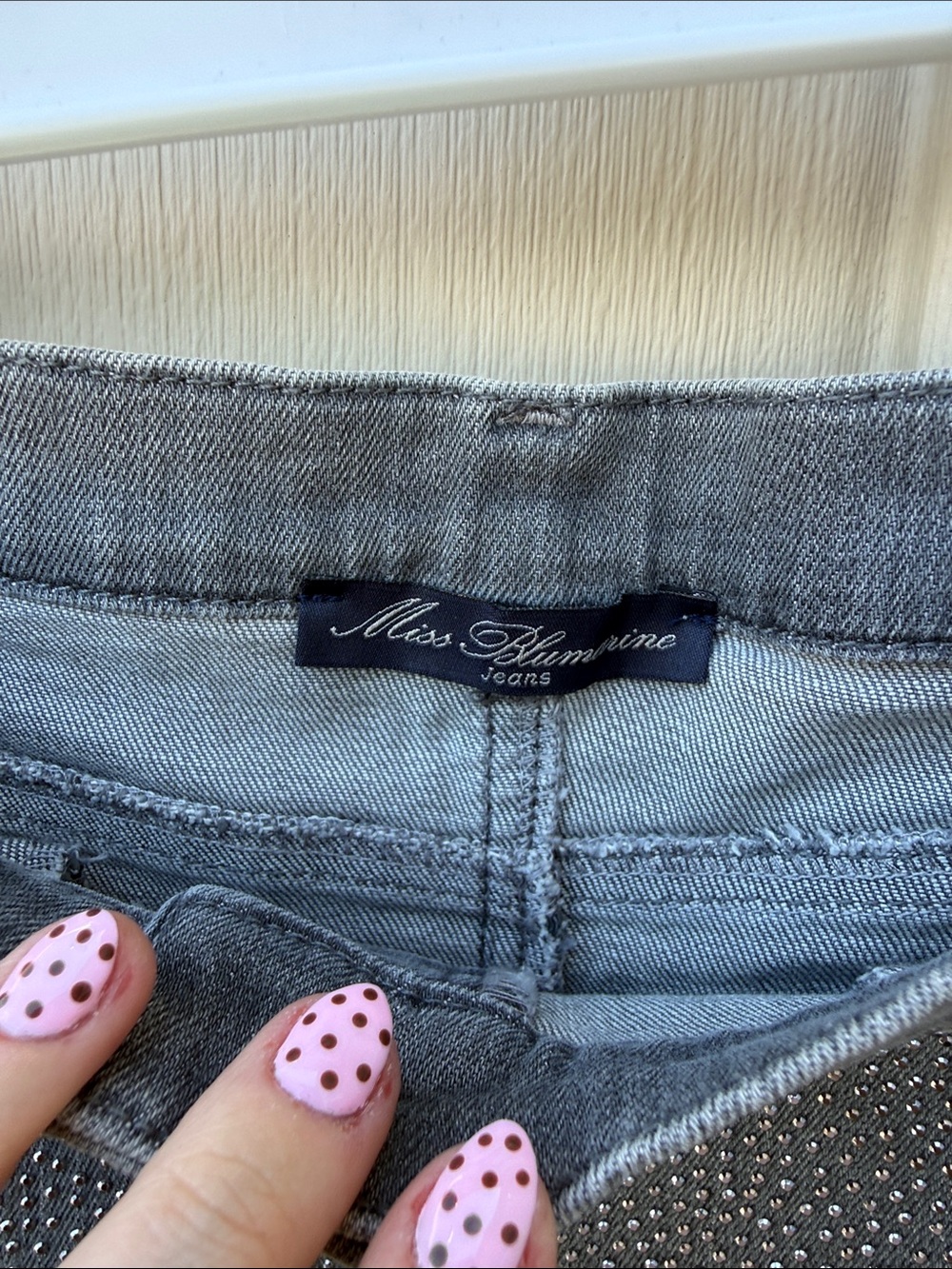 Miss Blumarine Jeans Gray Cotton Embellished Studded Denim Mini Skirt - Picture 5 of 8